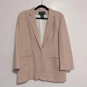 VTG Lauren Ralph Lauren Lambswool Plaid Blush Pink Blazer